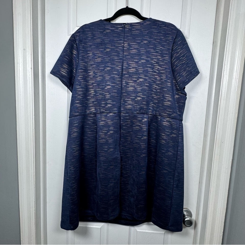 Anthro Hutch Navy Fit & Flare Dress Gold Texture Short Sleeve 3X - Picture 8 of 8